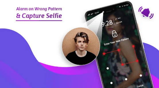 Alarm on Wrong Pattern With Capture Selfie, Location Track