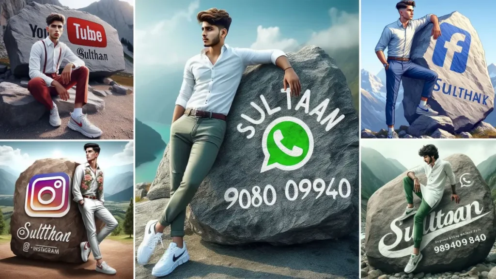 AI 3D Boy On Rock with Social Media Name Images For WhatsApp, Facebook, Instagram!