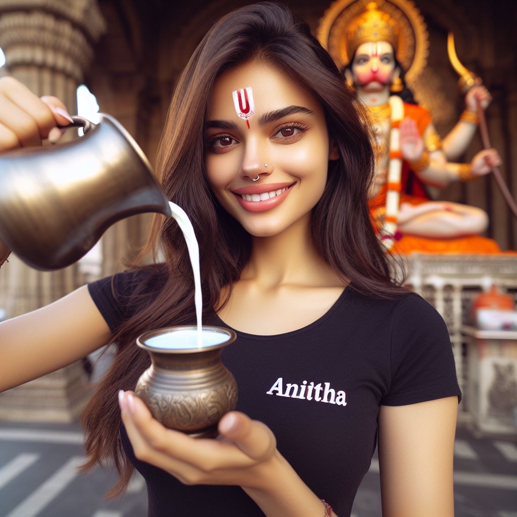 Gallery 20-year-old Indian woman pours milk on Hanuman statue