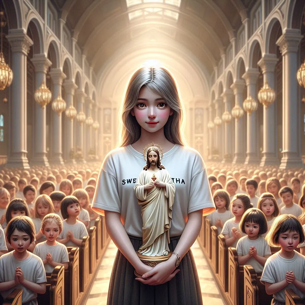 Girl Holding a Jesus Statue Ai Image 2024
