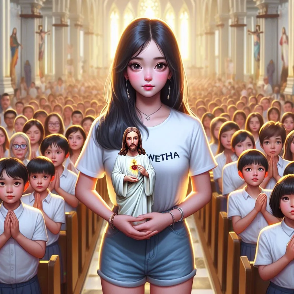 Girl Holding a Jesus Statue Ai Image 2024