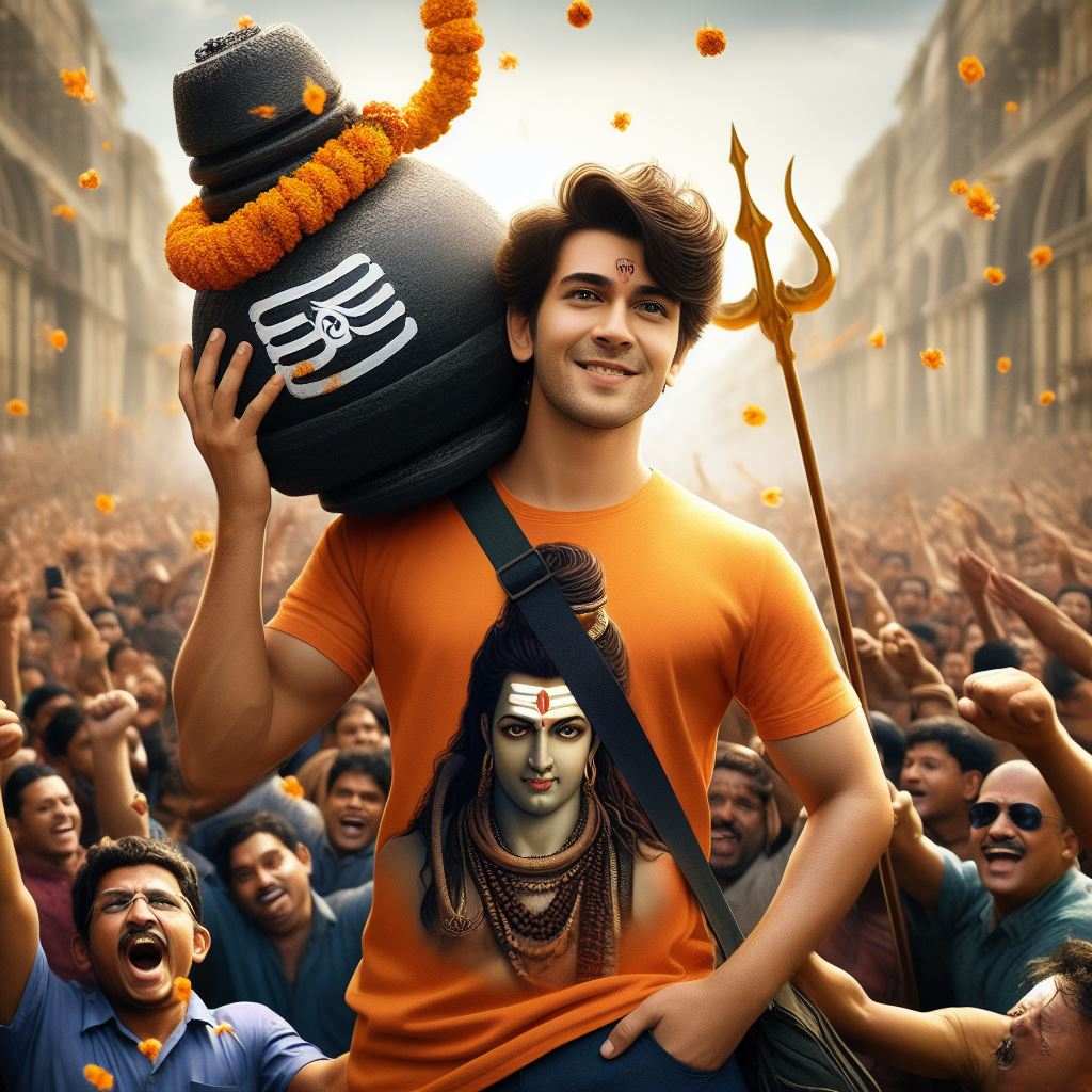 Maha Shivratri For Boy Holding Shoulder Shiva Lingaa