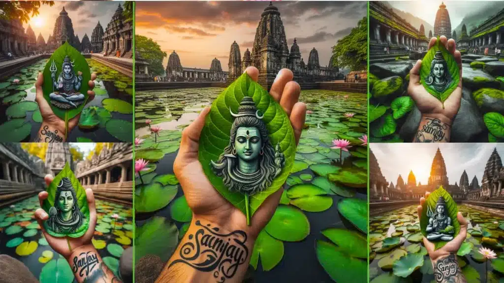 Maha Shivratri Name Images For Green Leaves on Hand