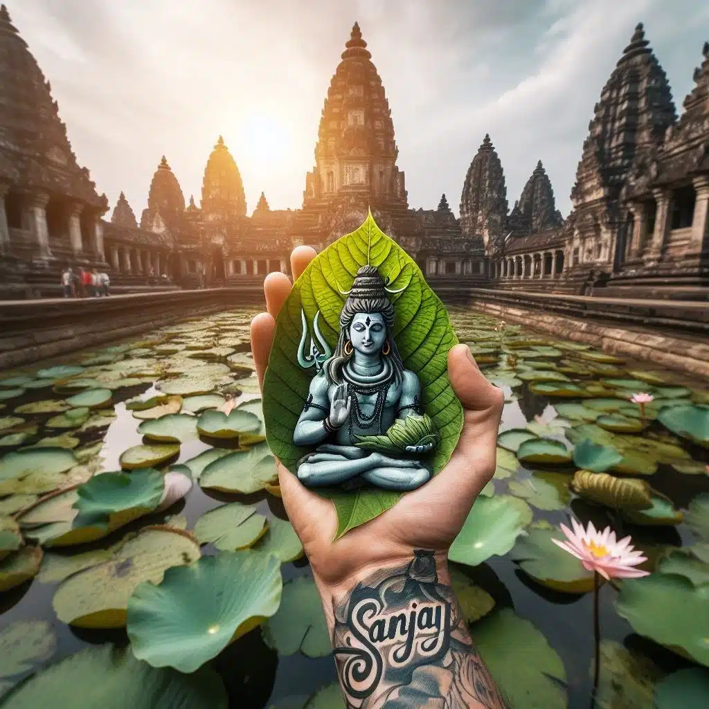 Maha Shivratri Name Images For Green Leaves on Hand