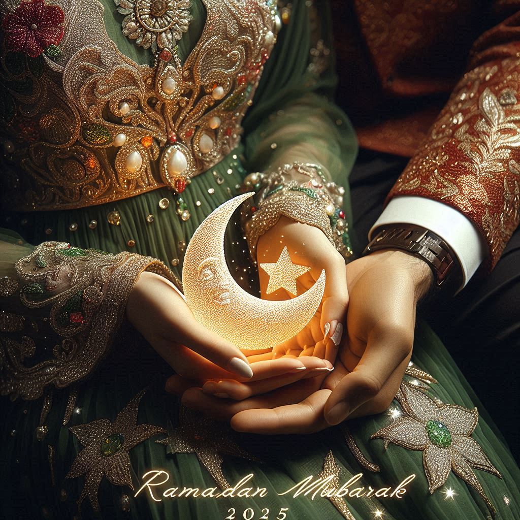 beautiful woman's and man's hands ramadan wishes image (Bing Ai)