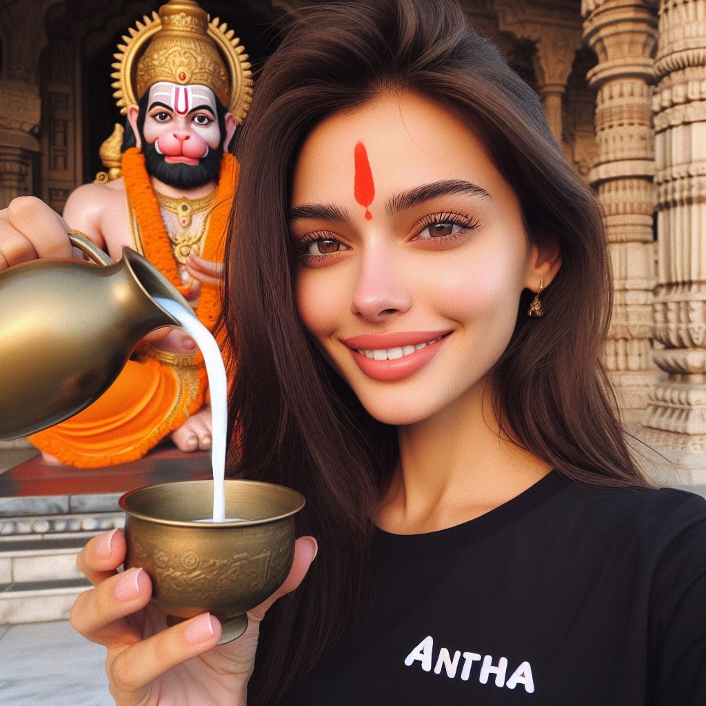 Gallery 20-year-old Indian woman pours milk on Hanuman statue