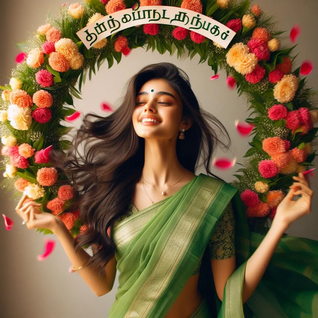 AI Tamil New Year Rose Flower Garland Girl Photos