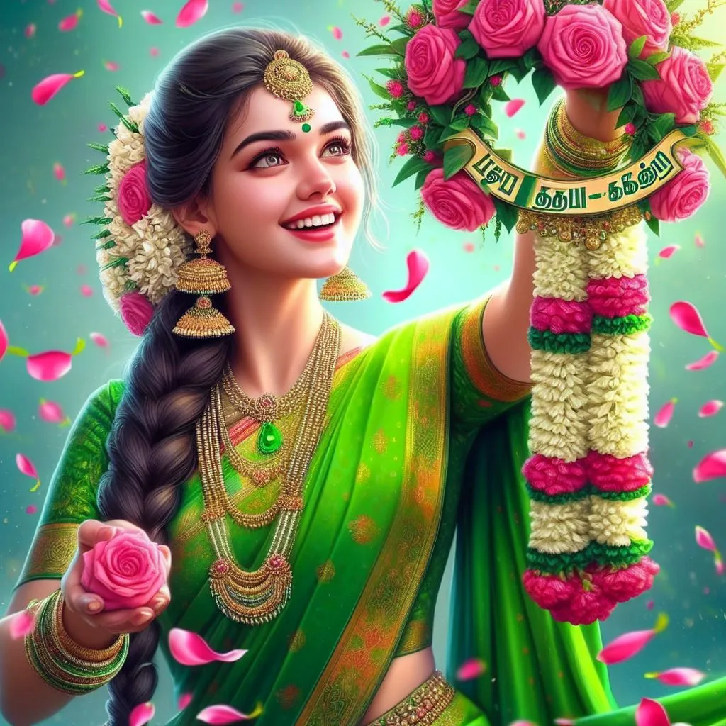 Beautiful Rose Flower Garland Tamil New Year Images