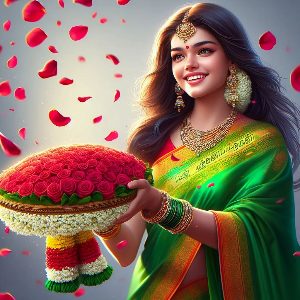 AI Tamil New Year Rose Flower Garland Girl Photos