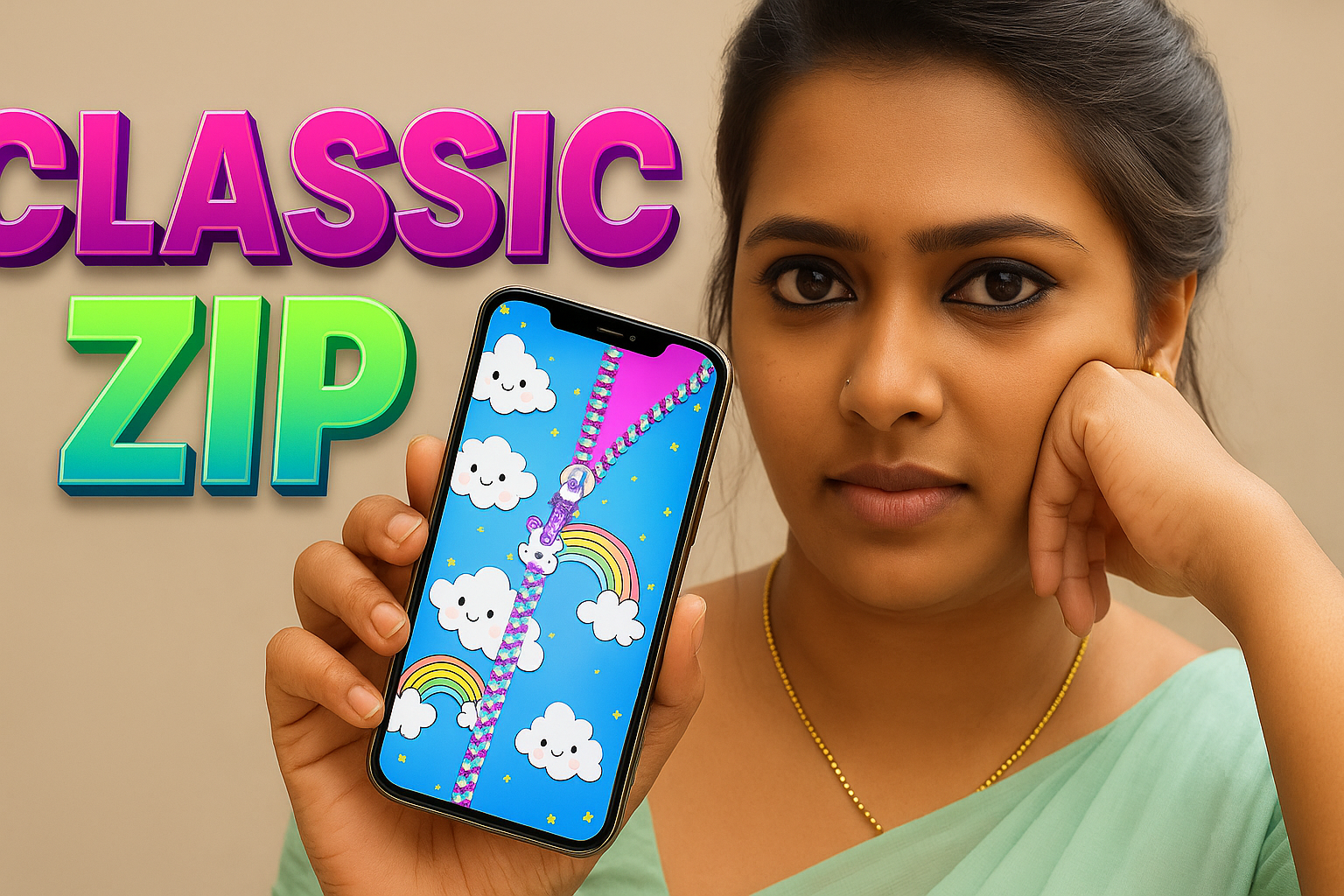 Classic zip zipper lock screen app preview on Android phone with stylish mobile unlock design