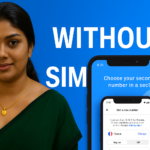 Call without showing number using a mobile app without SIM card, woman holding smartphone with second number interface.