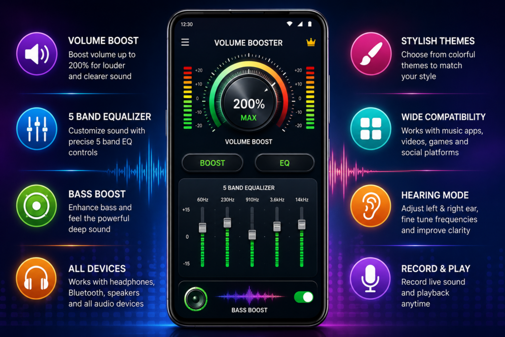 Neon Volume Booster App Poster TN Shorts